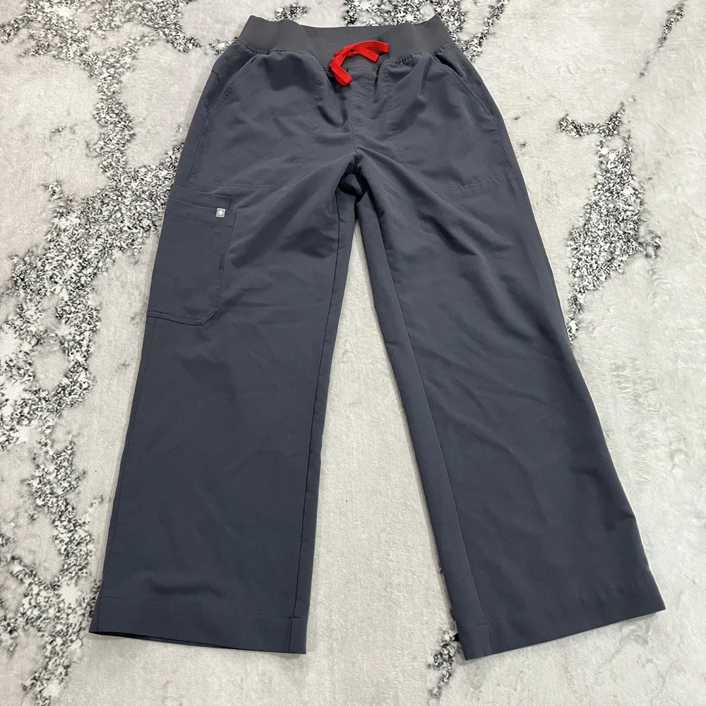 FIGS Graphite Yola Skinny Scrub Pants Drawstring Stretch Womens Size M Petite